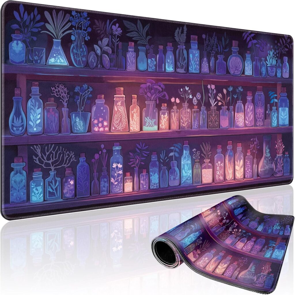 Mystical Potion Bottles Gaming Mouse Pad 31.5″x15.7″|XXL Desk Mat, Non-Slip Rubber Base & Stitched Edges – Extended Waterproof Mousepad for PC/Laptop/Office/Home Decor