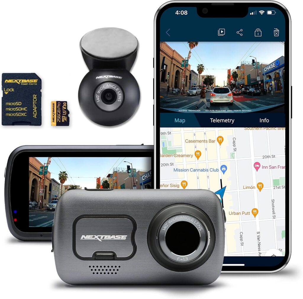 Nextbase 622GW Dash Cam with Rear Window Cam and 256GB Micro SD Memory Card Bundle – Dash Cam Front and Rear with True 4K 30fps UHD Auto Record, Wi-Fi, GPS, Bluetooth, Alexa, Parking Mode