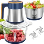 Food Processor, 5-Speed Electric Food Chopper, Meat Grinder with 2 Bowls (8 Cup+8 Cup) & 2 Sets of Blades, Meat Processor for Meat, Vegetables, Fruits and Nuts (Blue)