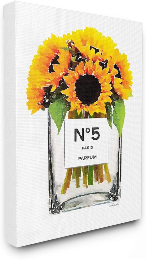 Stupell Industries Fashion Designer Flower Bottle Yellow Watercolor Canvas Wall Art, 16×20, Multi-Color