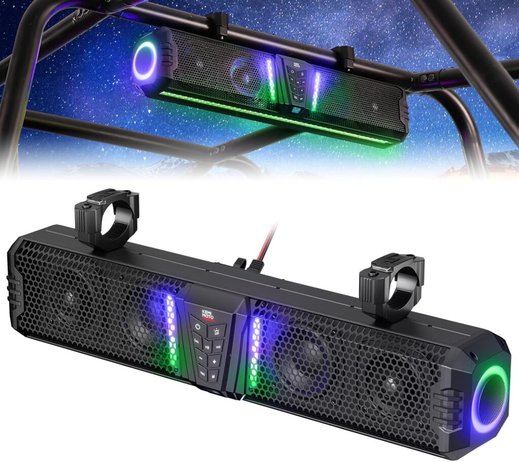 KEMIMOTO 2025 Midnight 60 26-inch UTV Sound Bar, IP66 Waterproof Golf Cart Sound Bar, ATV Speaker Bluetooth with RGB, SxS Soundbar Compatible with Polaris RZR Can-Am w/ 1-2 in Roll Bar