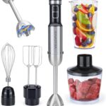 Immersion Blender Handheld, 5 in 1 Hand Blender, 12 Speed Stainless Seel Immersion Blender, Whisk, Chopper, Beaker, Beaters