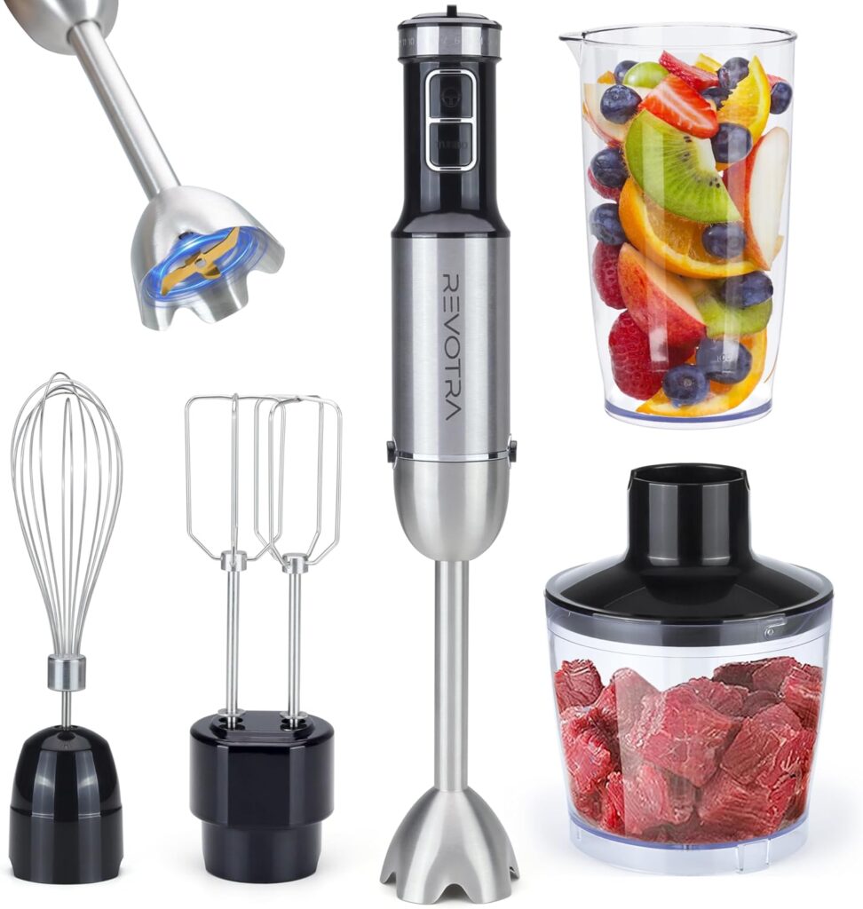 Immersion Blender Handheld, 5 in 1 Hand Blender, 12 Speed Stainless Seel Immersion Blender, Whisk, Chopper, Beaker, Beaters