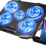 Laptop Cooling Pad Laptop Cooler Stand, Laptop Fan Cooling Pad for 12-15.6 Inch Laptop Notebooks, 5 Quiet Fans, 5 Angle Adjustable Laptop Cooling Stand (Black)