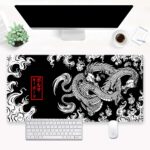 Black and White Mouse Pad Extra Large Gaming Mousepad XL Dragon Desk Mats Japanese Full Desk Keyboard Mat Computer Pad Desk Matt with Stitched Edges Non-Slip Desktop Mat 31.5 x15.7 in