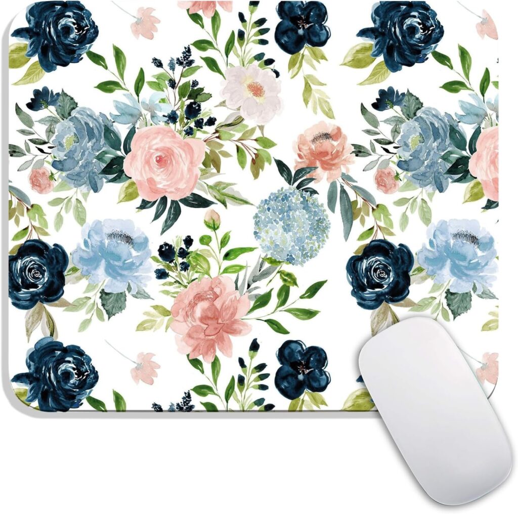 Square Mouse Pad Pretty Flowers, Personalized Premium-Textured Custom Mouse Mat Design, Washable Mousepad Cloth, Non-Slip Rubber Base Computer Mouse Pads for Wireless Mouse