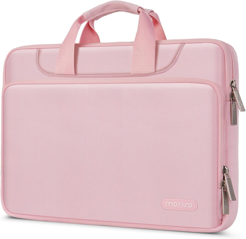MOSISO 360 Protective Laptop Sleeve Compatible with MacBook Air/Pro, 13-13.3 inch Notebook, Compatible with MacBook Pro 14 inch M4 M3 M2 M1 2024-2021, Matching Color Sleeve Bag with Belt, Pink