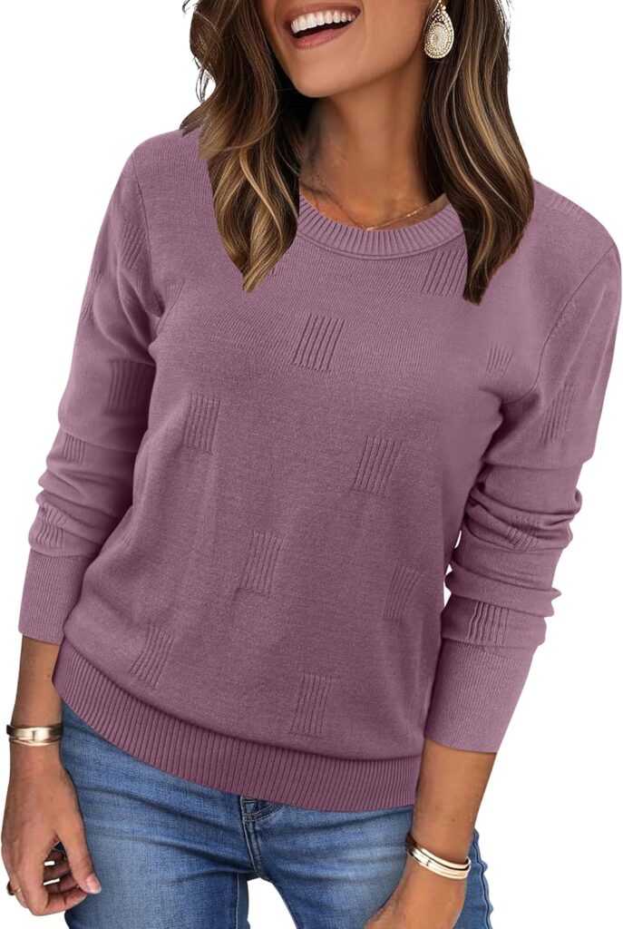 WIHOLL Women 2025 Fashion Pullover Sweater Crew Neck Long Sleeve Shirts Blouse Knit Casual Cozy Clouds Top