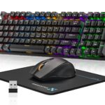 Wireless Mechanical Gaming Keyboard and Mouse, Rainbow Backlit Rechargeable 2000mAh Battery, 3200 DPI Gaming Mice with Mouse Pad, 3-Mode BT5.0/2.4G/USB-C, 98 Keys Anti-Ghosting Keyboards for PC Gamer