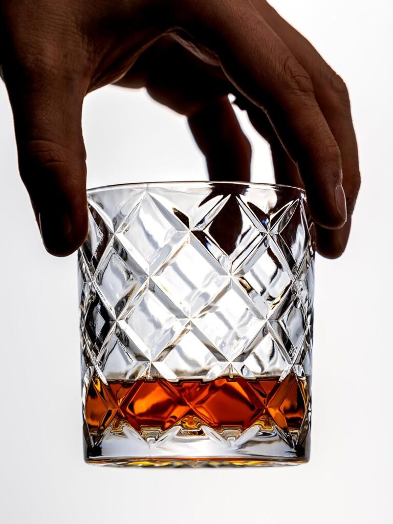 Amehla 12-ounce Lowball Double Old Fashioned Cocktail Glasses, Japanese Diamond Cut Designer Old Fashion Tumbler Glasses – Set of 2 (Lowball)