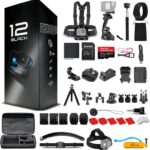 GoPro HERO12 (Hero 12) Black – Waterproof Action Camera with 5.3K HDR Video, 27MP Photos, 1/1.9″ Image Sensor, Live Streaming, Webcam, Stabilization + 64GB Card & 50 Piece Accessory Kit – Bundle