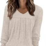 WIHOLL Long Sleeve Shirts for Women V Neck Lightweight Sweaters Casual Tunic Tops Outfits Fall Fashion Clothes 2025