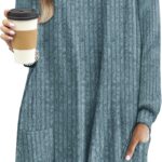 OFEEFAN Long Sleeve Shirts for Women Long Sweaters with Pockets Tunic Tops Loose Fit