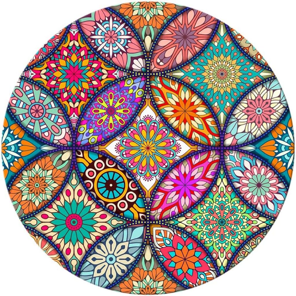 BOSOBO Cute Mouse Pad, Round Mandala Mouse Mat with Design, Non-Slip Rubber Base Mousepad with Stitched Edge, Waterproof Women Small Size 7.9 x 7.9 Inch, Pretty Mandala