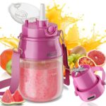 Portable Blender, Prasky Personal Blenders for Shakes and Smoothies with 27oz Cup, Lid and Shoulder Strap, Type-C USB Rechargeable, Personal Size Blenders BPA-free for Travel/Kitchen (Rose Red)