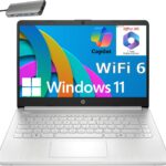 HP 14″ Laptop, 1 Year Office 365&AI-Copilot, Intel Processor N150(up to 3.6 GHz), 4G RAM, 256GB Storage (128GB UFS + 128GB Docking Station Set), Long Battery Life, WiFi 6, Windows 11 S, Silver