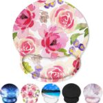 Mouse Pad with Gel Wrist Rest, Floral Ergonomic Mousepad with Wrist Support, Smooth Surface and Non-Slip PU Base, Portable Pain Relief Mousepad for Computer, Laptop, Office & Home