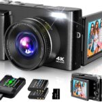 4K Digital Camera for Photography Autofocus, 2024 Latest 48MP Vlogging Camera for YouTube with SD Card, 2 Batteries, 3″ 180°Flip Screen Compact Travel Camera for Teens with 16X Zoom, Anti-Shake,Black