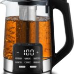 Gourmia Electric Programmable Glass Kettle – 1.7L Temperature Control Tea & Coffee Kettle with Digital Touch Display, 6 Presets, Keep Warm, Removable Stainless Steel Infuser, 360° Swivel Base – Black