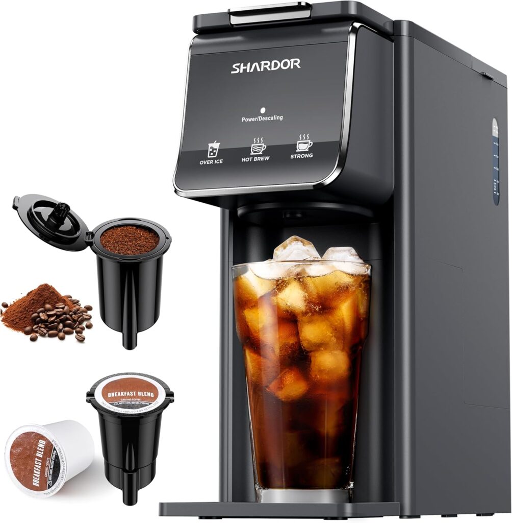 SHARDOR Hot & Iced Coffee Maker, K Cup Coffee Maker Compatible with Ground Coffee, Single Serve Coffee Machine with Bold Setting, Reusable Filter, Travel Mug Friendly, Compact Design, Grey