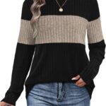 WIHOLL Womens Sweaters Trendy Color Block Tops Long Sleeve Shirts Fall Outfits Early Fall Fashion 2025 Winter Clothing