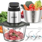 Ganiza Food Processor, 2-Speed Food Chopper Meat Grinder with 8 Cup Stainless Steel & 8 Cup Glass Bowls, Upgraded Button & Smart Overheat Protection Light – Includes Clean Brush, 2 Sets of Blades