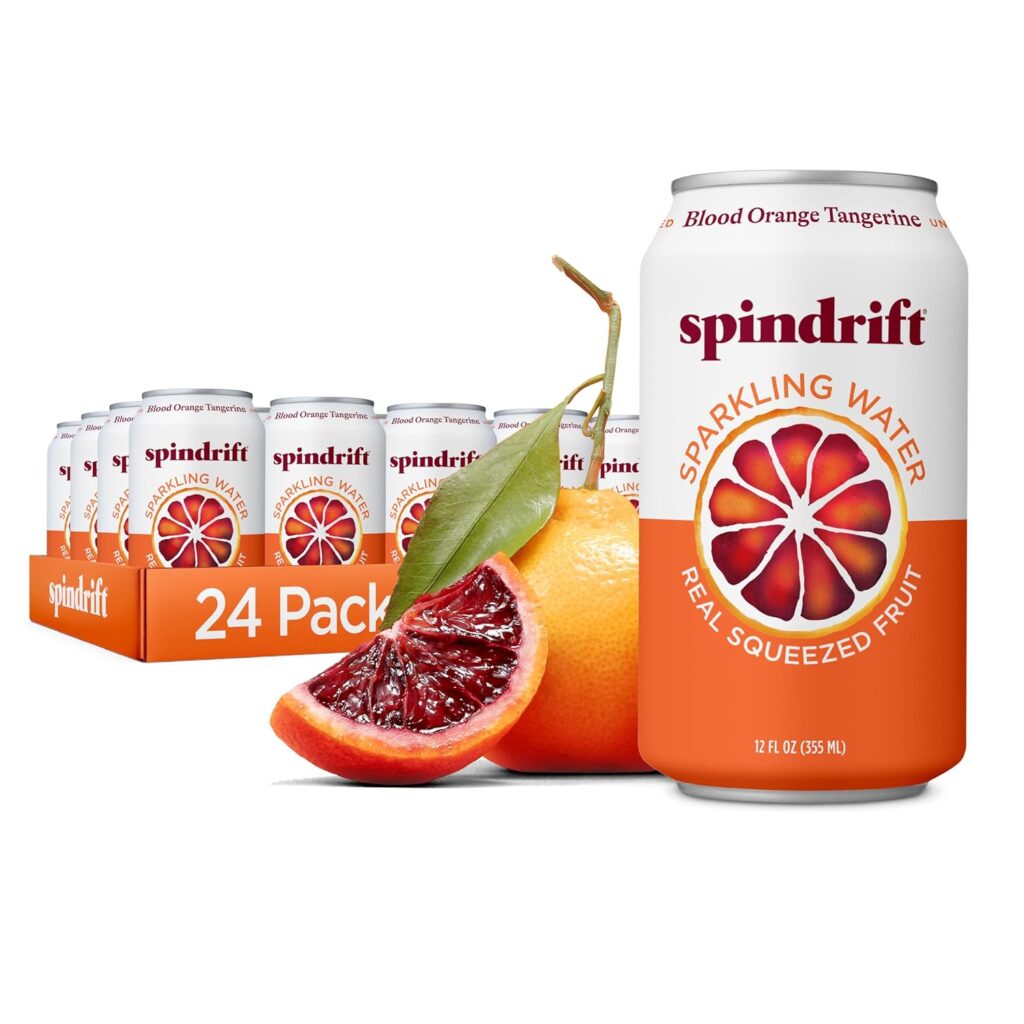 Spindrift Sparkling Water, Blood Orange Tangerine Flavored, Made with Real Squeezed Fruit, 12 Fl Oz Cans, Pack of 24 (Only 12 Calories per Can)