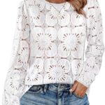 OFEEFAN Blouses for Women Dressy Casual Fall Fashion Long Sleeve Shirts Flower Lace Tops Trendy Spring Summer Outfits