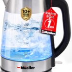Mueller Rapid Boil Electric Kettle 1.8L – Borosilicate Glass & Stainless Steel – BPA-Free Tea Kettle, LED Light, Auto Shut-Off, Boil Dry Protection Water Heater – Fast Heating, Kitchen Appliances