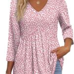 3/4 Length Sleeve Womens Tops 2025 Blouses for Women Dressy Casual Fashion Clothing V Neck Babydoll Tops Fall Outfits