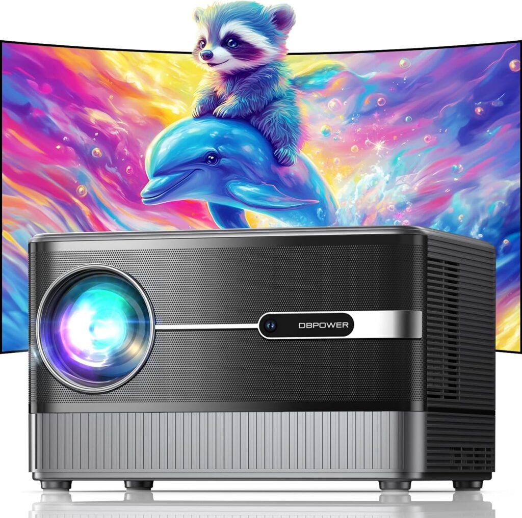 [Auto Focus/5″ LCD] DBPOWER Outdoor Projector 4K with 5G WiFi and Bluetooth, 1000ANSI Native 1080P Portable Projector with Full-Sealed Engine, 3D surround, Movie Projector for iOS/Android/TV Stick