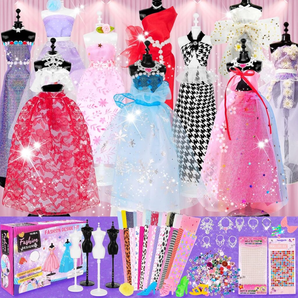 1000+ PCS Fashion Designer Kits for Girls, Sewing Kit for Kids with 4 Mannequins, DIY Doll Clothes Dress Making Kit, Arts and Crafts Sewing Kit Birthday Gifts for Teen Girls Age 6 7 8 9 10 11 12+
