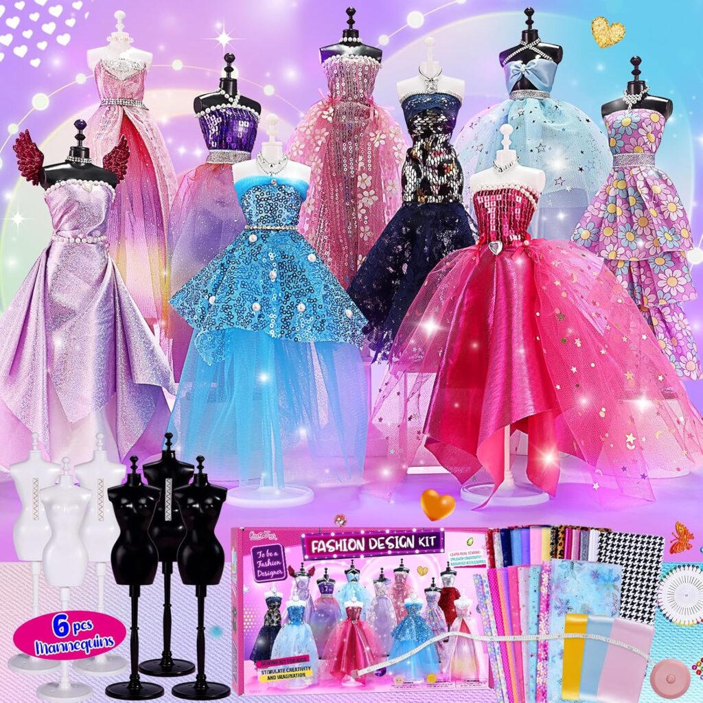 ONE TO FOUR 800+Pcs Fashion Designer Kits for Girls with 6 Mannequins – Girls Fashion Design Craft Kit, Sewing Kit for Kid 8-12, Birthday Christmas Gifts for Teens Girl 6 7 8 9 10 11 12