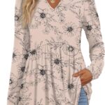 WIHOLL Womens Tops Long Sleeve Fall Shirts Babydoll Peplum Tops for Women V Neck Tunic Dressy Casual Blouses