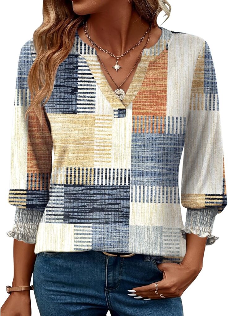 LOMON Women’s 2025 Fashion Tops 3/4 Length Sleeve Business Casual Blouses Summer Tees Shirts