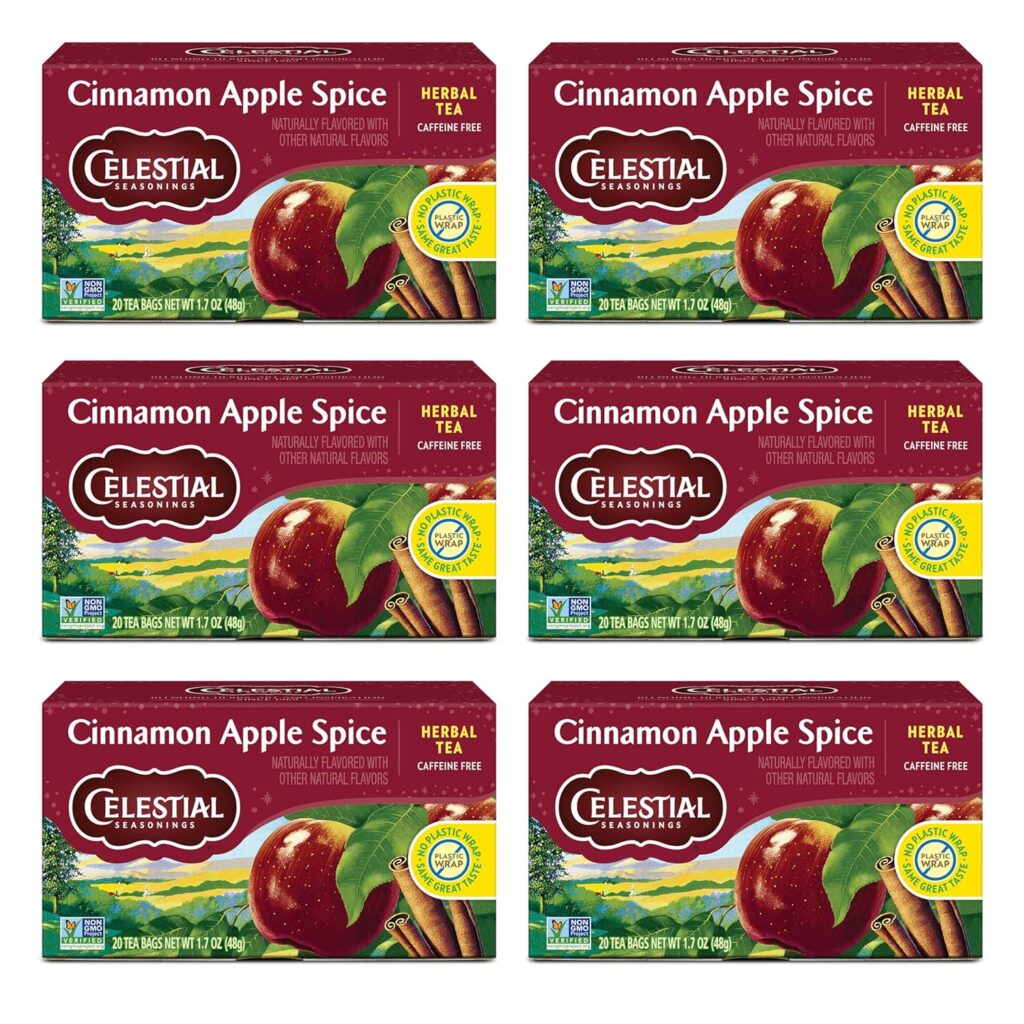 Celestial Seasonings Cinnamon Apple Spice Herbal Tea, Caffeine Free, 20 Tea Bags Box (Pack of 6)