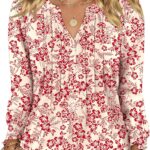 LOMON Womens Tops Dressy Casual Pleated Ruffle Long Sleeve Tunics Tops to Wear with Leggings V Neck Work Blouse