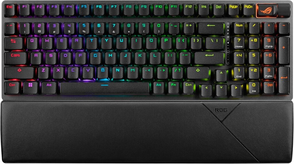 ASUS ROG Strix Scope II 96 Wireless Mechanical Gaming Keyboard – 96% Full-Size, Tri-Mode Connectivity, Hot Swappable Pre-lubed ROG NX Storm Clicky Switches, PBT Keycaps, RGB, PC/Mac Support – Black