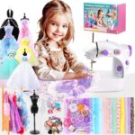 Pllieay Mini Sewing Machine for Kids 8-12, 240 Pieces Fashion Designer Kit with Portable Small Sewing Machine, DIY Doll Clothes Making Kit with 2 Mannequins, Creativity Gift Toy for Girls