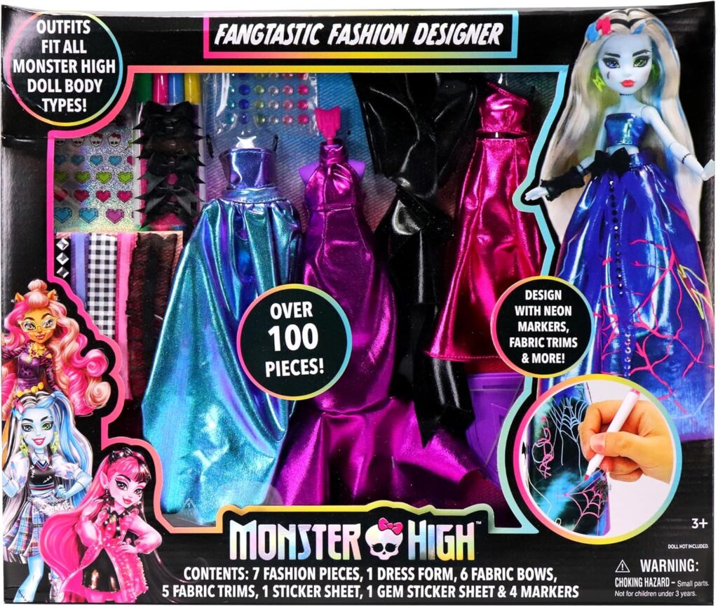 Monster High Fashion Designer Set DIY Doll Clothing Craft Kit for Kids with Stickers, Fabric, Sketchbook & Tools Creative Gift for Girls Ages 6+