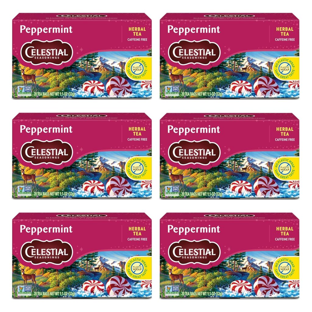 Celestial Seasonings Peppermint Herbal Tea, Caffeine Free, 20 Tea Bags Box (Pack of 6)