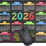 Mouse Pad with Stitched Edge, Computer Mouse Mat with Non-Slip Rubber Base, Mouse Pads for Computers Laptop Mouse 9.6×7.9×0.1 inch, (2026 Calendar Black)