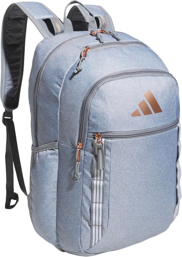 adidas Excel Backpack for Men & Women – Durable Large Athletic Laptop Bag, 7.0/Twill Grey/Grey/Rose Gold, OSFA