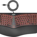 Arteck Ergonomic USB Wired Keyboard with Cushioned Wrist & Palm Rest, Backlit 7 Colors & Adjustable Brightness Comfortable Natural Split Keyboard with 6 Feet Wire for Windows Computer Desktop Laptop