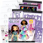 Fashion Angels Glam Fashion Sketch Set, Includes Sketch Pad with Stencils & Stickers, Fashion Design Sketch Book for Girls, Ideal Drawing Kit for Kids