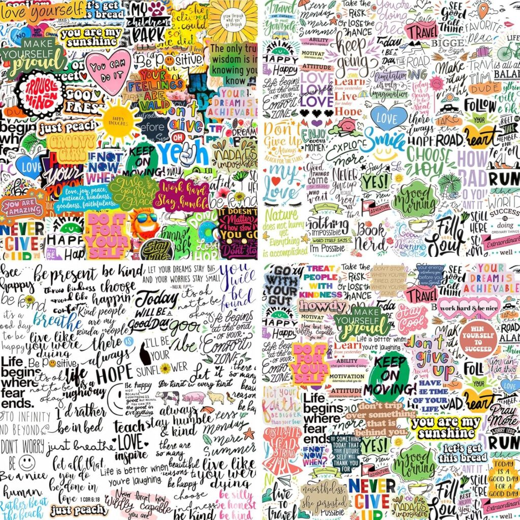 300PCS Positive Motivational Words Stickers for Adults, Waterproof Vinyl Inspirational Quote Stickers for Water Bottle Laptop Vision Board Hydroflasks Journaling Scrapbook Teens Kids Teachers