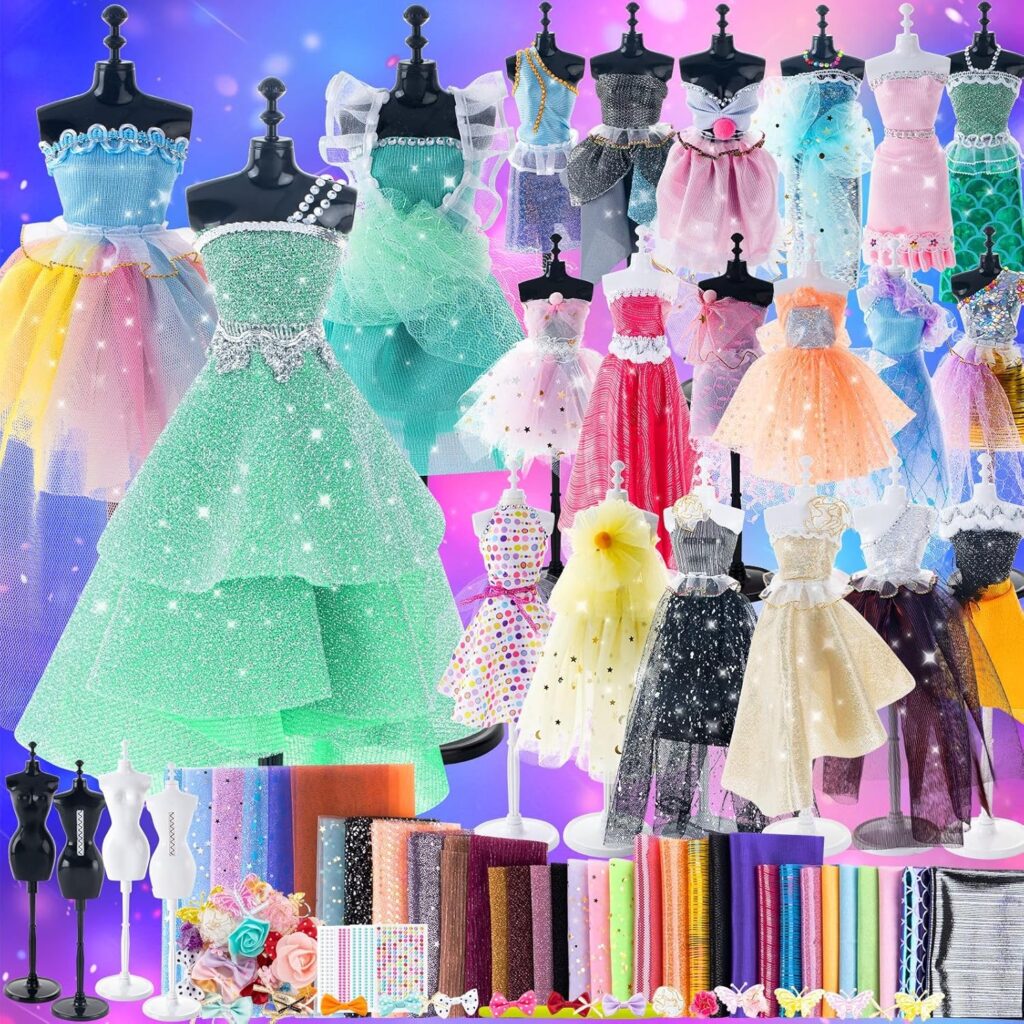 1000+ PCS Fashion Designer Kits for Girls – Sewing Kit with 4 Mannequins – DIY Arts and Crafts Kit Doll Clothes Making Set – Designer Dress Girls Toys for Age 6 7 8 9 10 11 12+ Year Old Gifts
