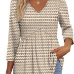 3/4 Length Sleeve Womens Tops 2025 Blouses for Women Dressy Casual Fashion Clothing V Neck Babydoll Tops Fall Outfits