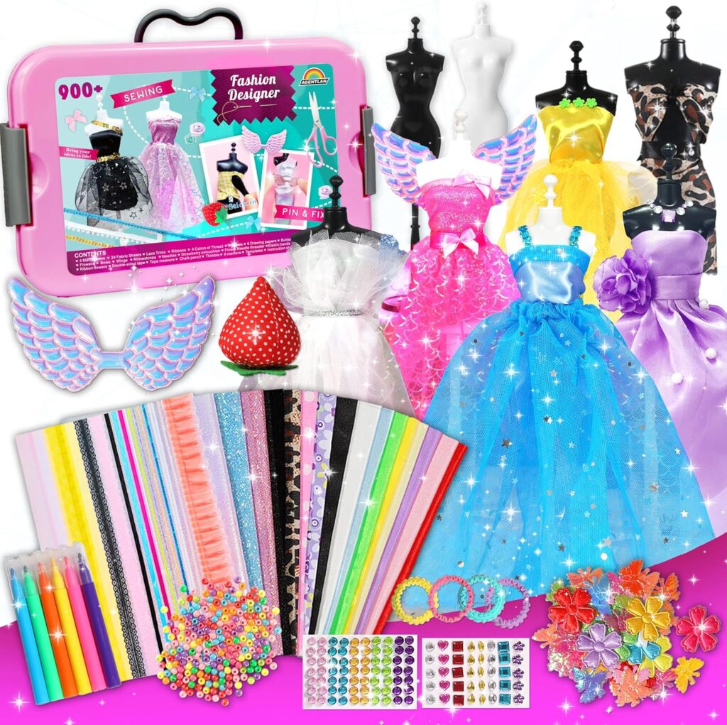 900+ Fashion Designer Kits for Girls with Mannequins-Kids Sewing Kits,Girls Fashion Design Gift,Arts and Crafts Kit,Girl Craft Activities Age 6 7 8 9 10 11 12