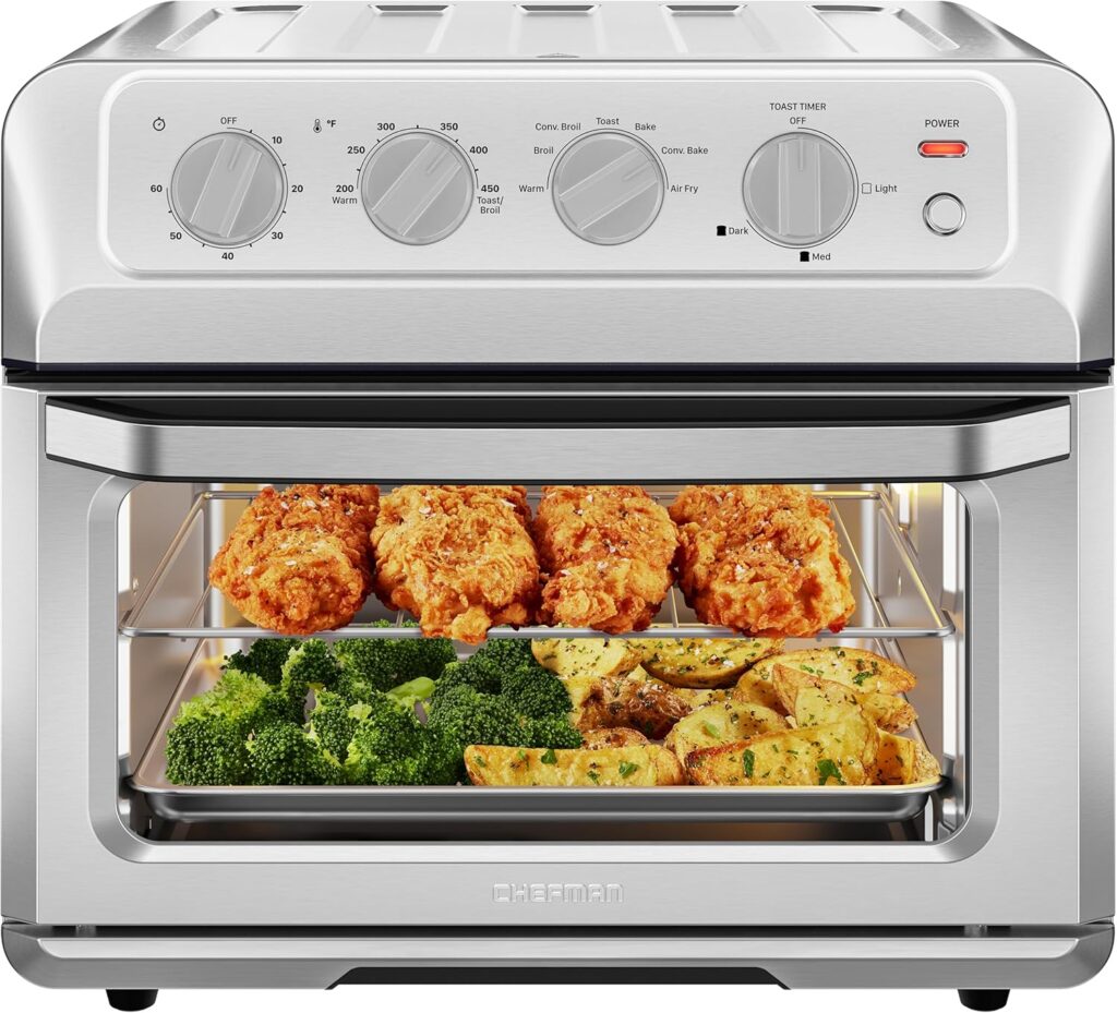 Chefman Air Fryer Toaster Oven Combo, 7-In-1 Convection Countertop 20 Qt fryer, Cook a 10 Inch Pizza, Fry 2 lb. of Chicken Wings, Toast, Broil, Auto Shutoff, Stainless